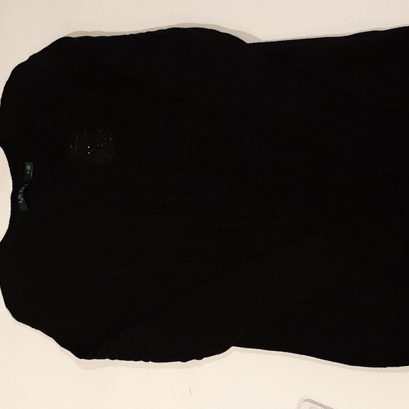 Women's Lauren Ralph Lauren Cable Knit Sweater Size M With Black Embellished - Picture 7 of 10